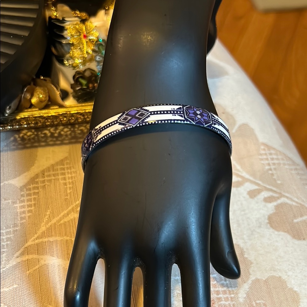 Vintage signed Michaela Frey blue and White Bracelet.